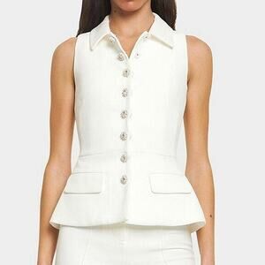 NWT$640 Self-Portrait White Buttoned Crepe Sleeveless Blazer Top Sz 4